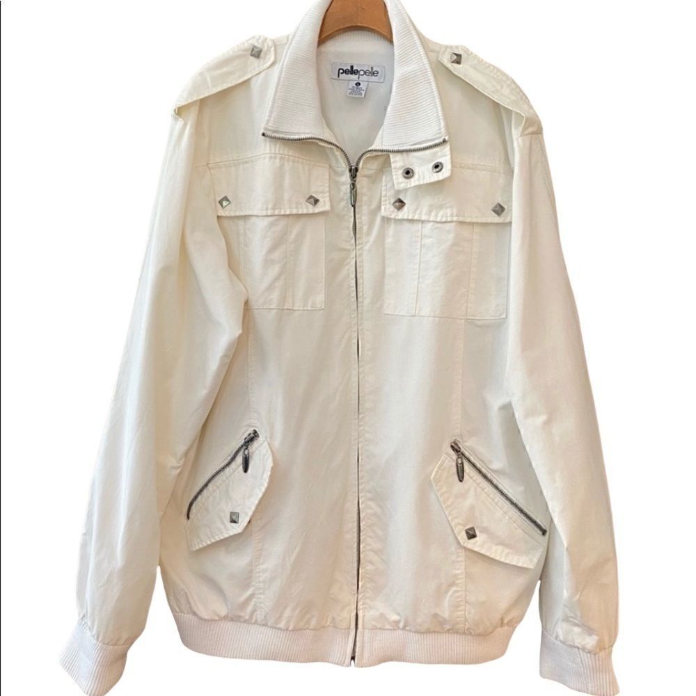 PellePelle White Gold Accent ‘90s Vintage Bomber Style Utility Gorpcore Jacket